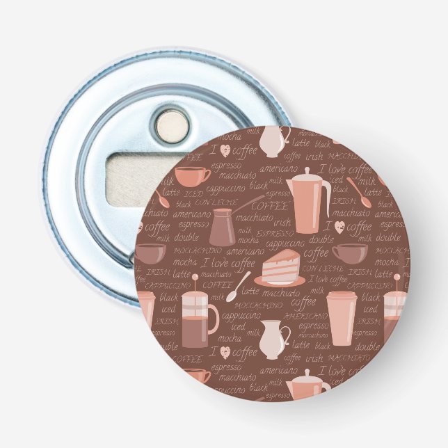 Pattern with coffee related elements bottle opener (Front)