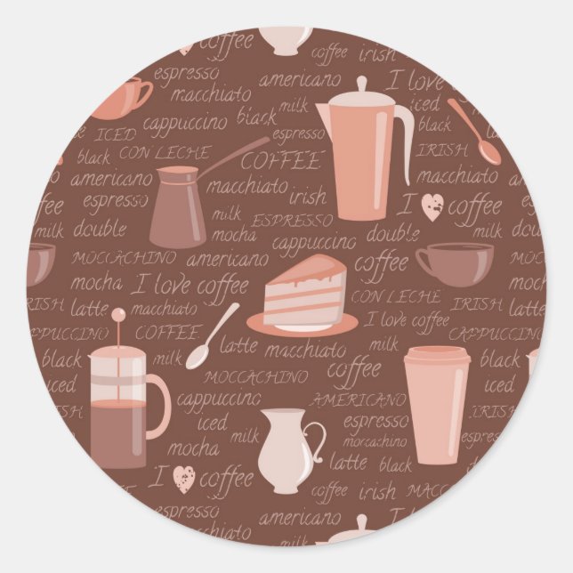 Pattern with coffee related elements classic round sticker (Front)