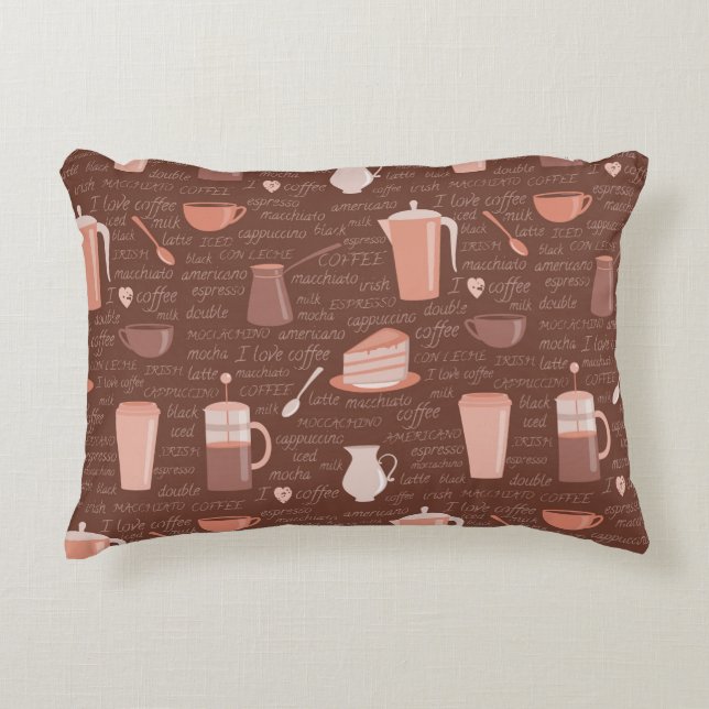 Pattern with coffee related elements decorative cushion (Front)