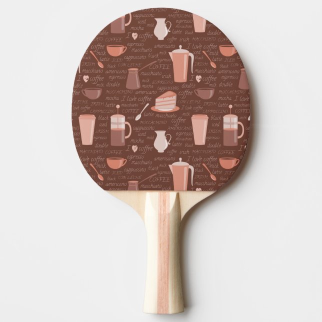 Pattern with coffee related elements ping pong paddle (Front)
