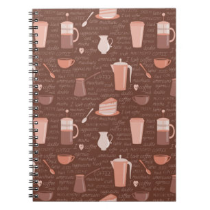 Pattern with coffee related elements spiral notebook