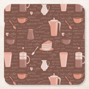 Pattern with coffee related elements square paper coaster