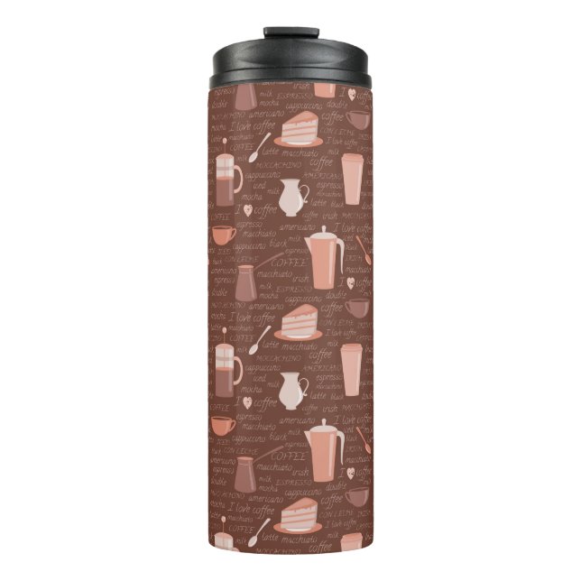 Pattern with coffee related elements thermal tumbler (Front)