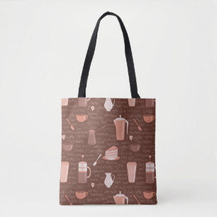 Pattern with coffee related elements tote bag