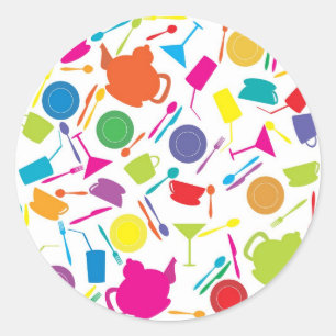 Pattern With Coloured Kitchen Stuff Classic Round Sticker
