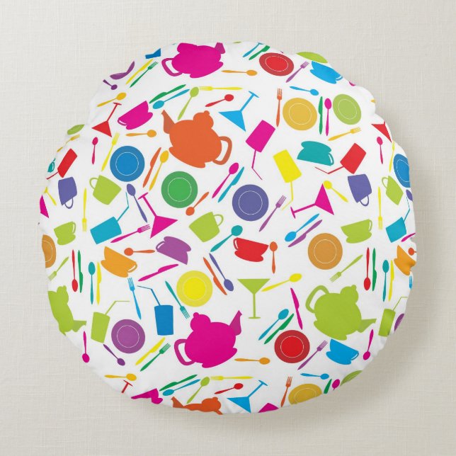 Pattern With Coloured Kitchen Stuff Round Cushion (Front)