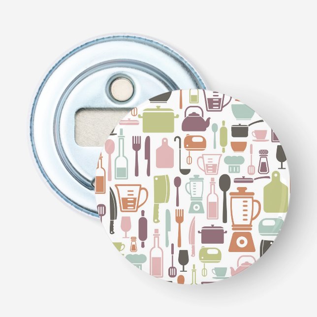 Pattern with colourful cooking icons bottle opener (Front)