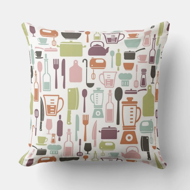 Pattern with colourful cooking icons cushion (Front)