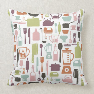 Pattern with colourful cooking icons cushion