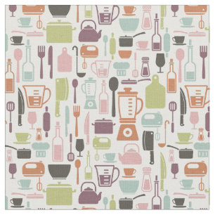 Pattern with colourful cooking icons fabric