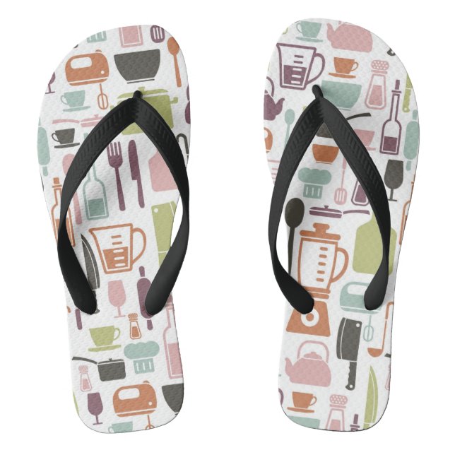 Pattern with colourful cooking icons jandals (Footbed)