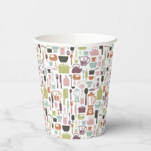 Pattern with colourful cooking icons paper cups
