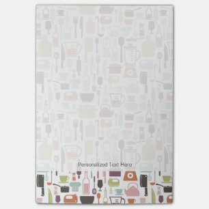 Pattern with colourful cooking icons post-it notes