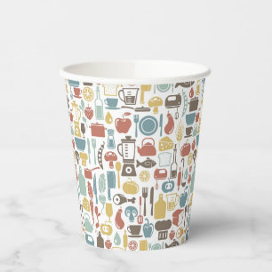Pattern with cooking icons paper cups