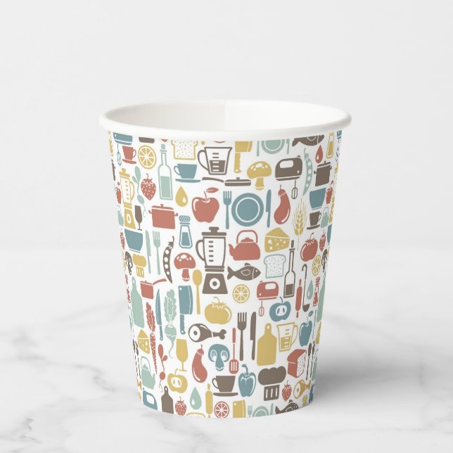 Pattern with cooking icons paper cups (Left)