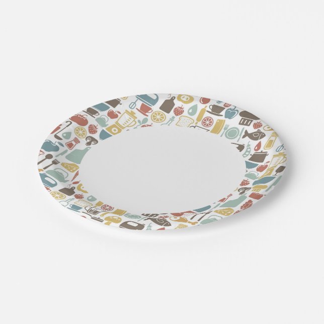 Pattern with cooking icons paper plate (Angled)