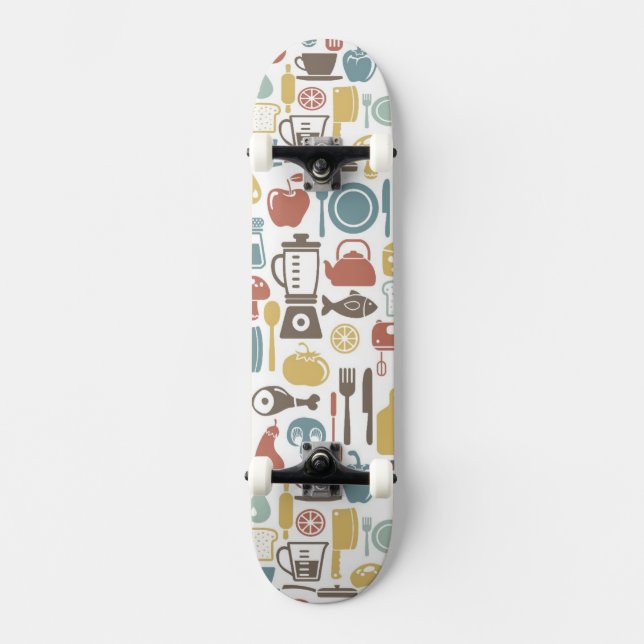 Pattern with cooking icons skateboard (Front)