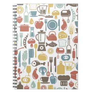 Pattern with cooking icons spiral notebook