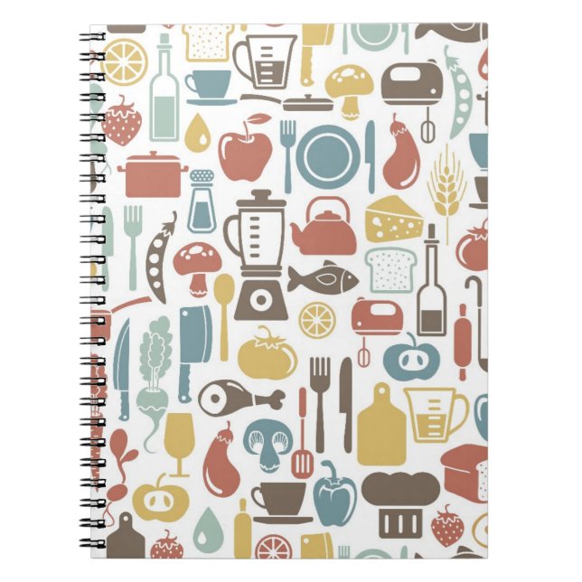 Pattern with cooking icons spiral notebook (Front)