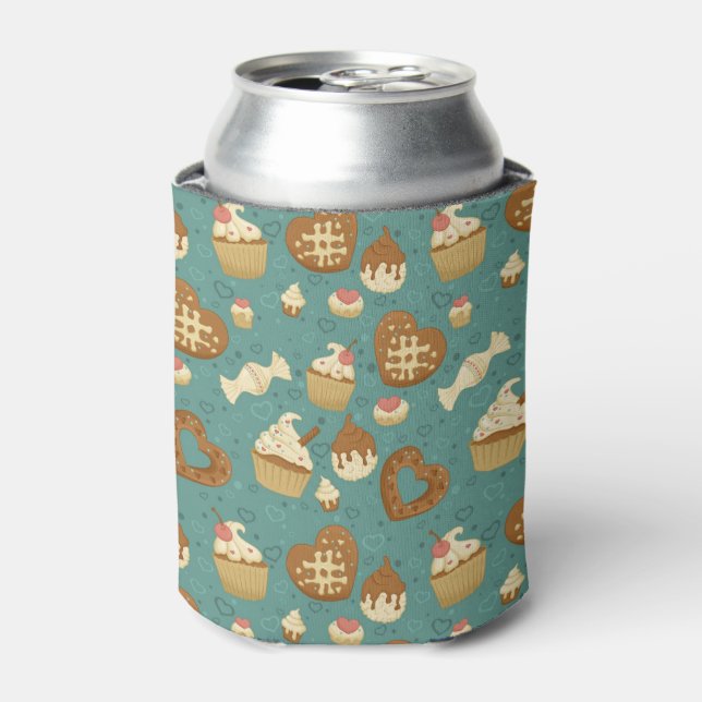 Pattern with cupcakes and candies can cooler (Can Front)