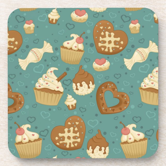 Pattern with cupcakes and candies coaster (Front)