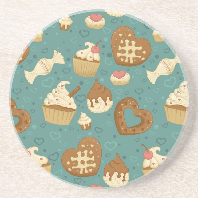 Pattern with cupcakes and candies coaster (Front)