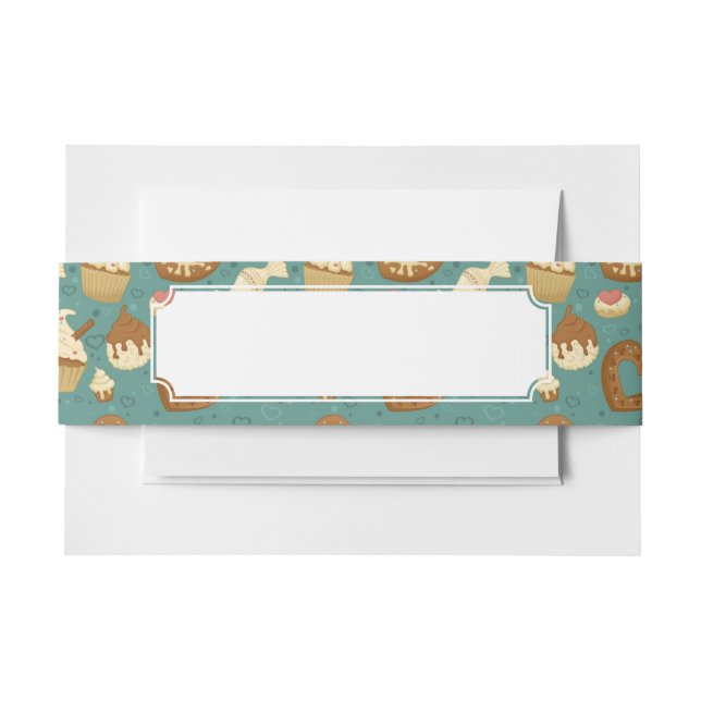 Pattern with cupcakes and candies invitation belly band (Front Example)