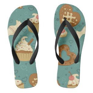 Pattern with cupcakes and candies jandals