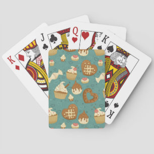 Pattern with cupcakes and candies playing cards