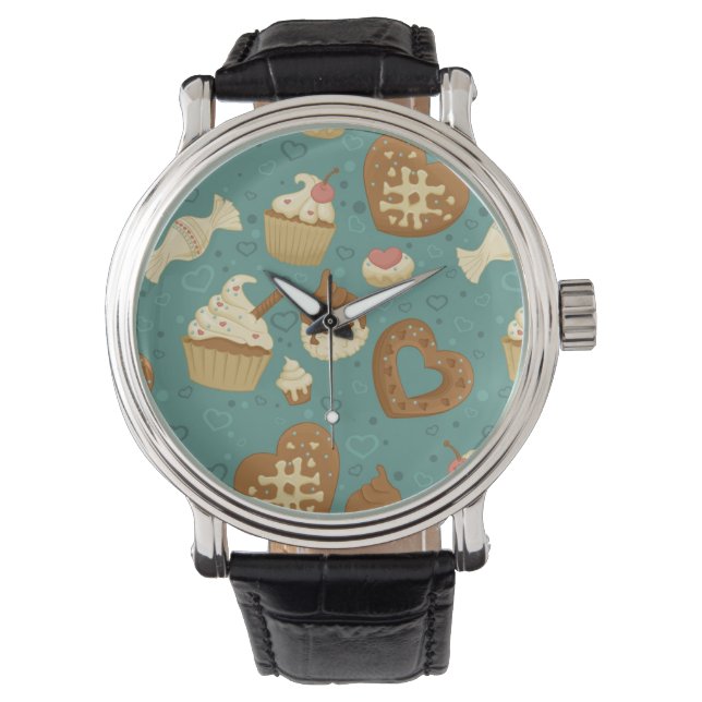 Pattern with cupcakes and candies watch (Front)