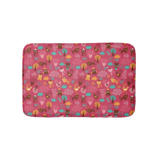 Pattern with cute birds and cats bath mat (Front)