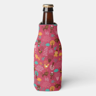 Pattern with cute birds and cats bottle cooler