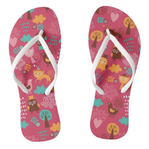 Pattern with cute birds and cats jandals