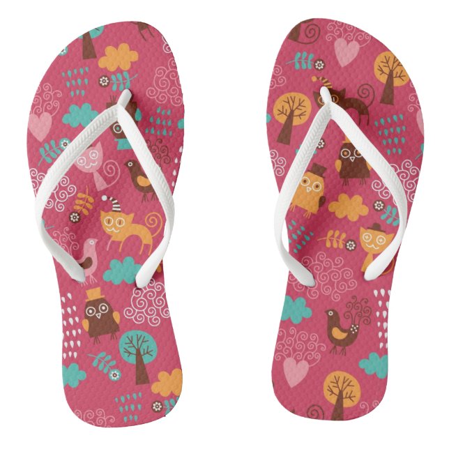 Pattern with cute birds and cats jandals (Footbed)