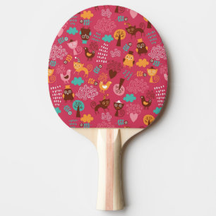 Pattern with cute birds and cats ping pong paddle