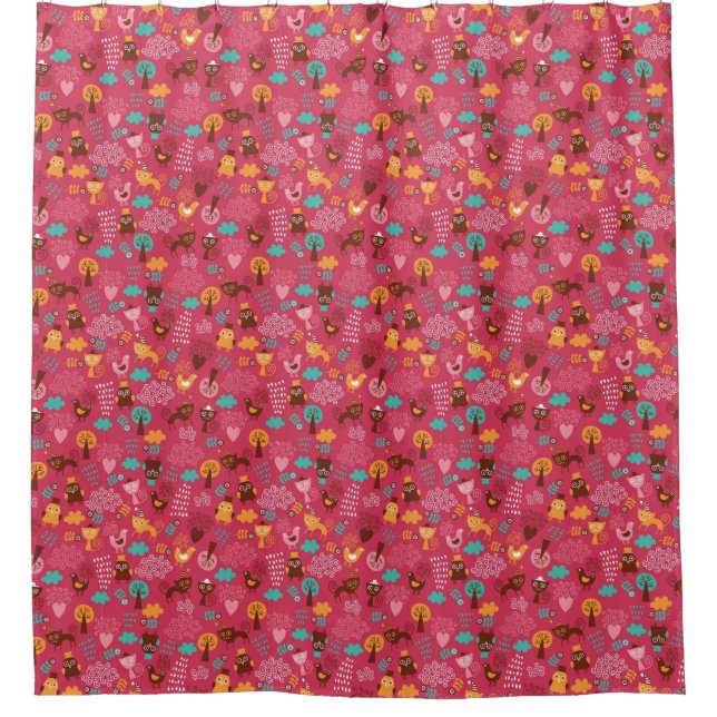 Pattern with cute birds and cats shower curtain (Front)