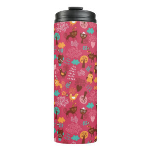 Pattern with cute birds and cats thermal tumbler
