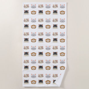 Pattern with Cute Cat Heads Beach Towel