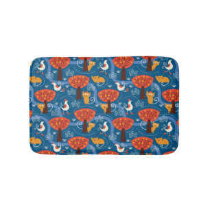 pattern with cute cats and birds bath mat