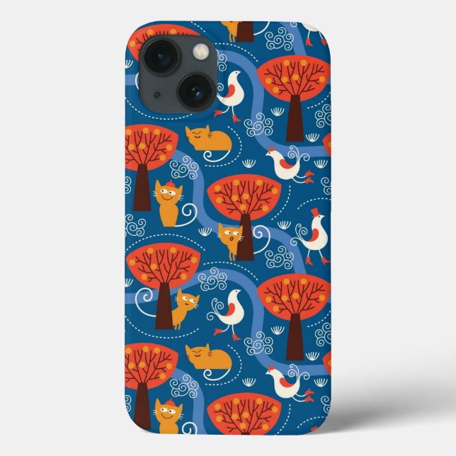 pattern with cute cats and birds Case-Mate iPhone case (Back)