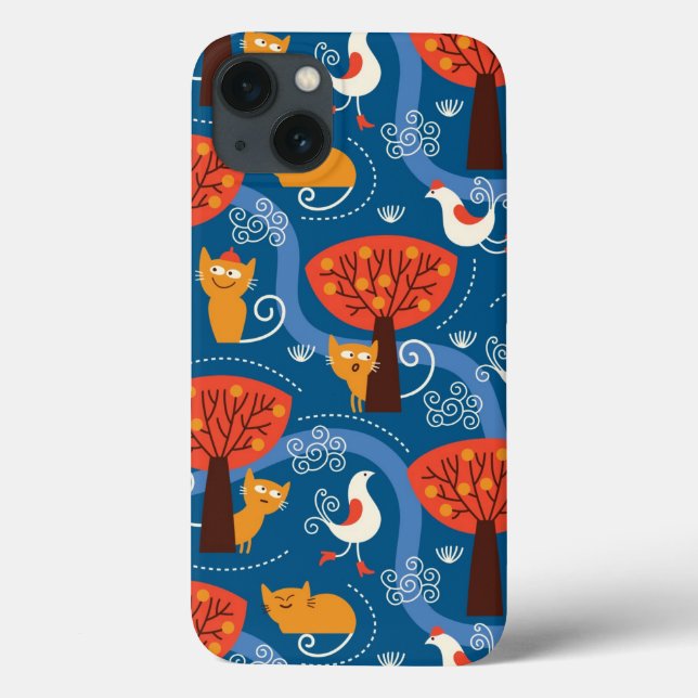pattern with cute cats and birds Case-Mate iPhone case (Back)