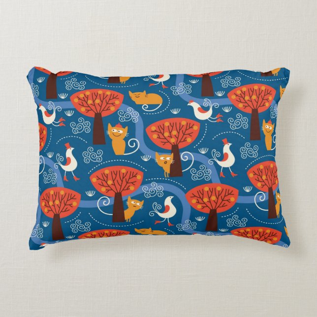 pattern with cute cats and birds decorative cushion (Front)