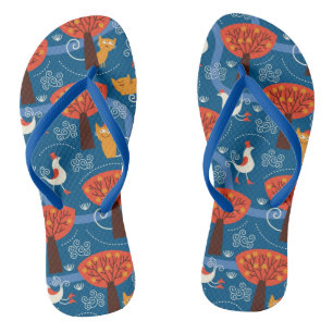 pattern with cute cats and birds jandals