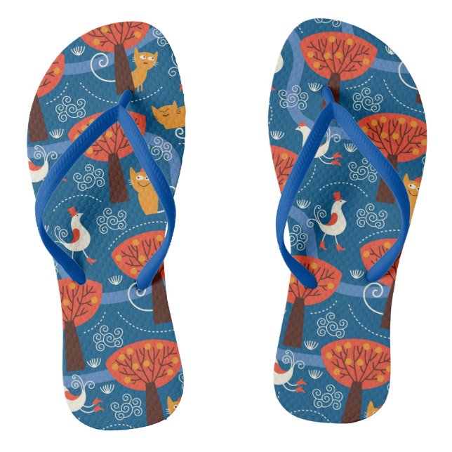 pattern with cute cats and birds jandals (Footbed)