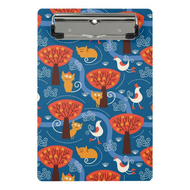 pattern with cute cats and birds mini clipboard (Front)