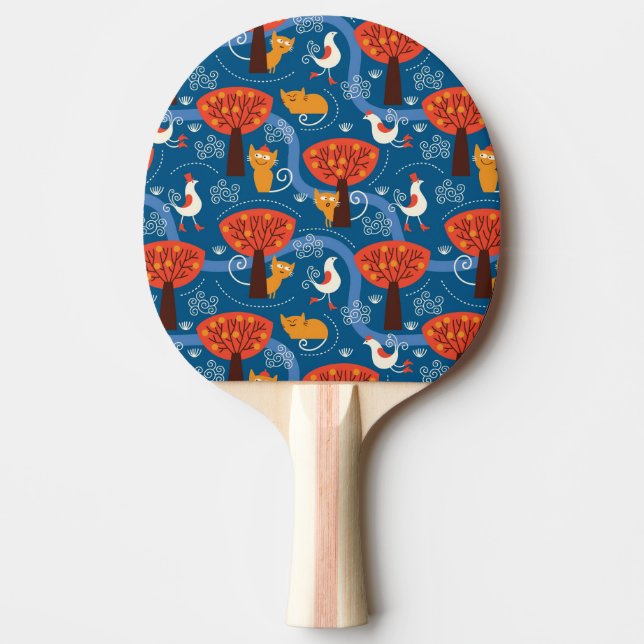 pattern with cute cats and birds ping pong paddle (Front)