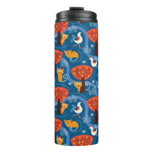 pattern with cute cats and birds thermal tumbler