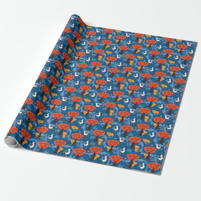 pattern with cute cats and birds wrapping paper (Unrolled)