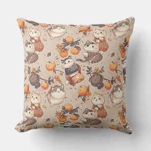  Pattern with cute dancing kawaii cats in kimonos, Cushion