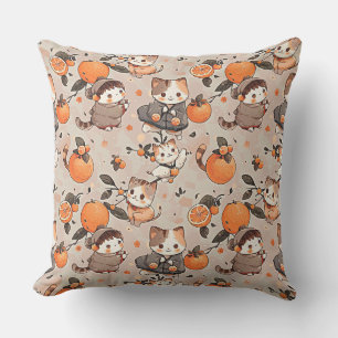 Pattern with cute dancing kawaii cats in kimonos, Cushion